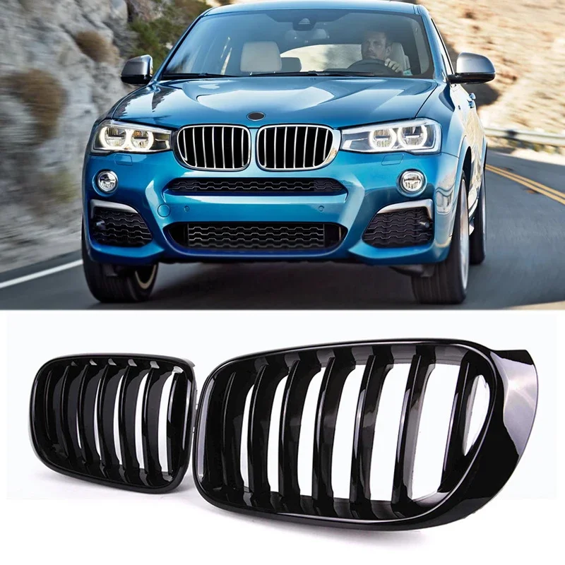 

A Pair For BMW F25 F26 X3 X4 2014 2015 2016 2017 Bumper Gloss Matt Black 1 Line Slat Kidney Grill Front Bumper Racing Grill