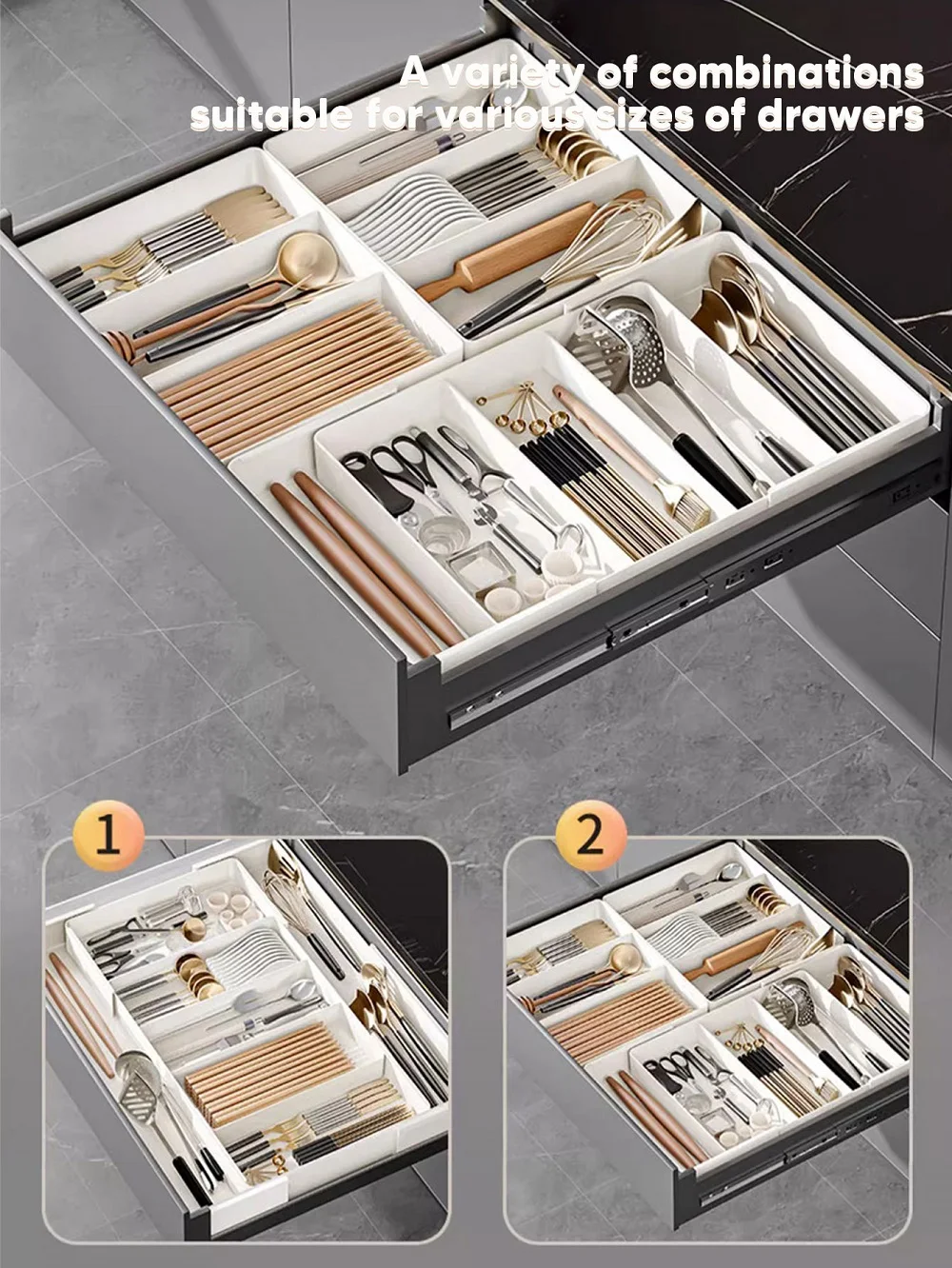 Silverware Drawer Organizer Utensil Holder for Counter Expandable Cutlery Silverware Flatware Holder Cabinet Kitchen Storage Box