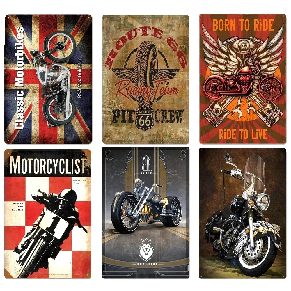 Signs Vintage Shabby Metal Tin Sign Motorcycle Rider Poster Art Tinplate Plaques Garage Motor Club Decor Painting Art Wall Plate