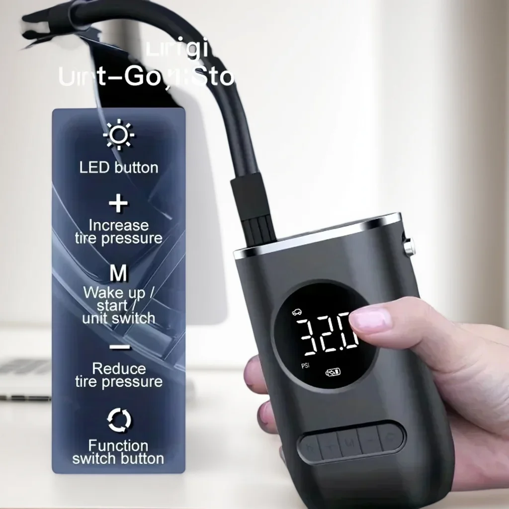 

Portable Wireless Car Air Pump - Mini Digital Tire Inflator with Display for Car/Motorcycle/Ball Tires