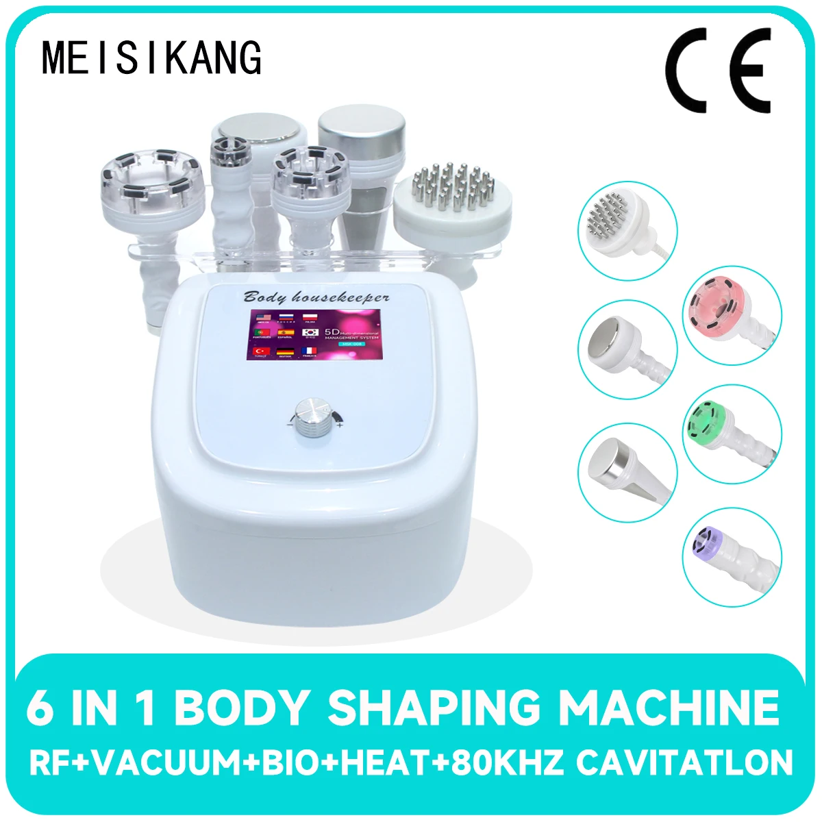 MEISIKANG 6 IN 1 Ultrasonic Cavitation Machine 80K RF Face Skin Anti Cellulite Vacuum Massage Face Tightening Device