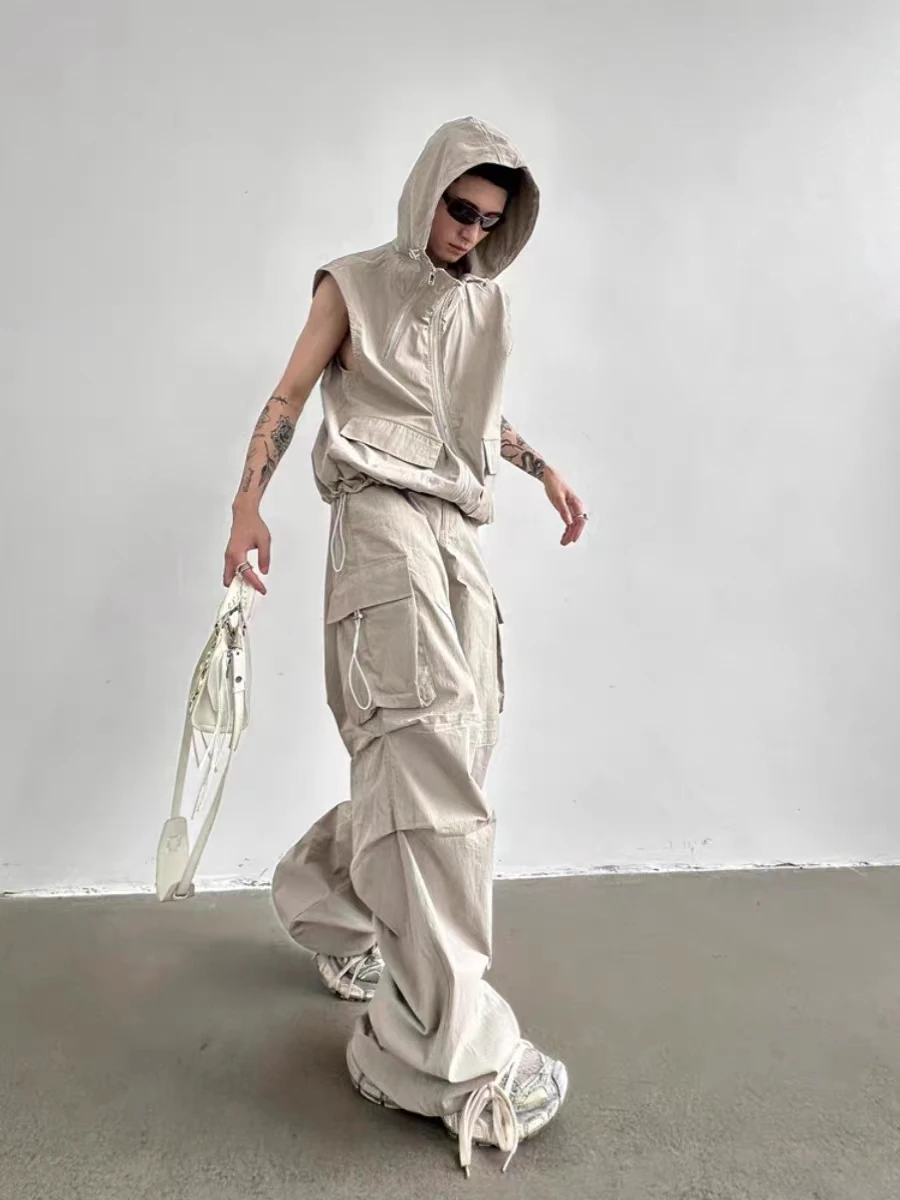 

Street Sle Japanese Functional Vest Men's High Street Workwear Aalyptic Wind Coat Hood Tactical Set Youth Trend Casual