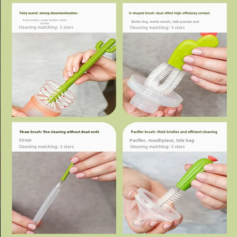 Cactus Bottle Brush, Straw Brush, Multi-functional Cleaning Brush Set, Baby Pacifier Brush, Full Angle Cleaning Gap Brush