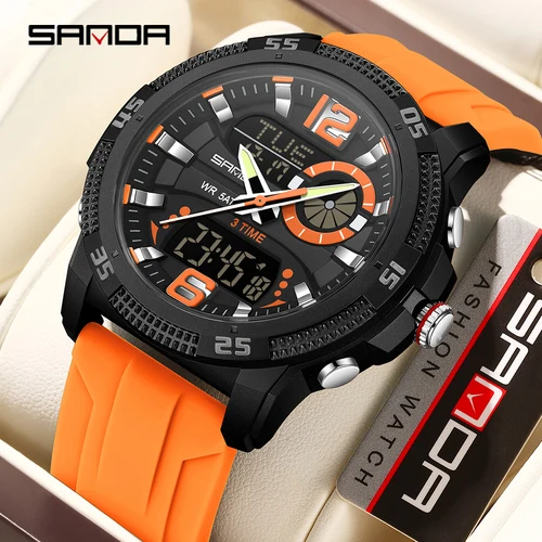 Imagen 2 del producto SANDA nuevo 3372 reloj electrónico para estudiantes reloj despertador deportivo multifuncional impermeable LED reloj electrónico para hombres