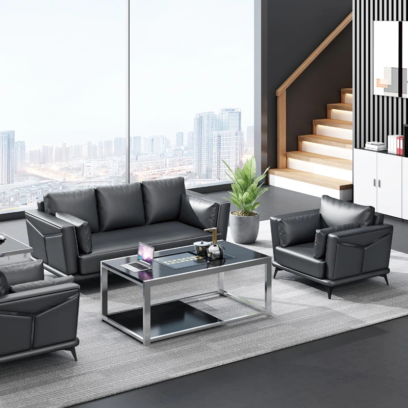 # Furniture Black Leather Multiplayer Group Sofa Set  Office School Hotel & Apartment Reception