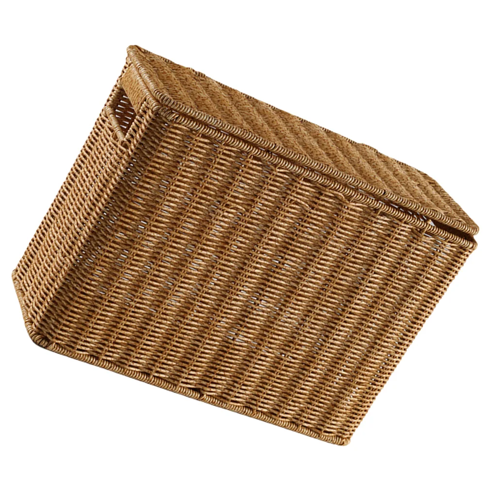 

Narrow and Tall Storage Box with Lid Woven Basket Handles Organizing Baskets Rattan Portable Plastic Weave Sundries Kitchen