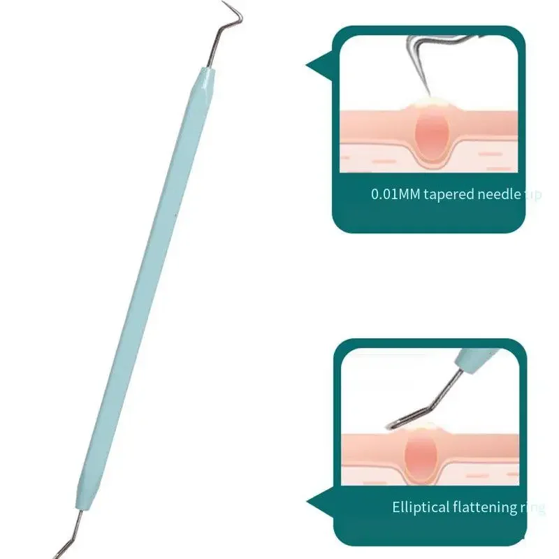เข็มเจาะสิวเหล็กเข็มสำหรับทำความสะอาดผิวหน้าและกำจัดสิวหัวดำอุปกรณ์ช้อนบีบสิวเพื่อทำความสะอาดผิวหน้าแบบปลายสองด้าน