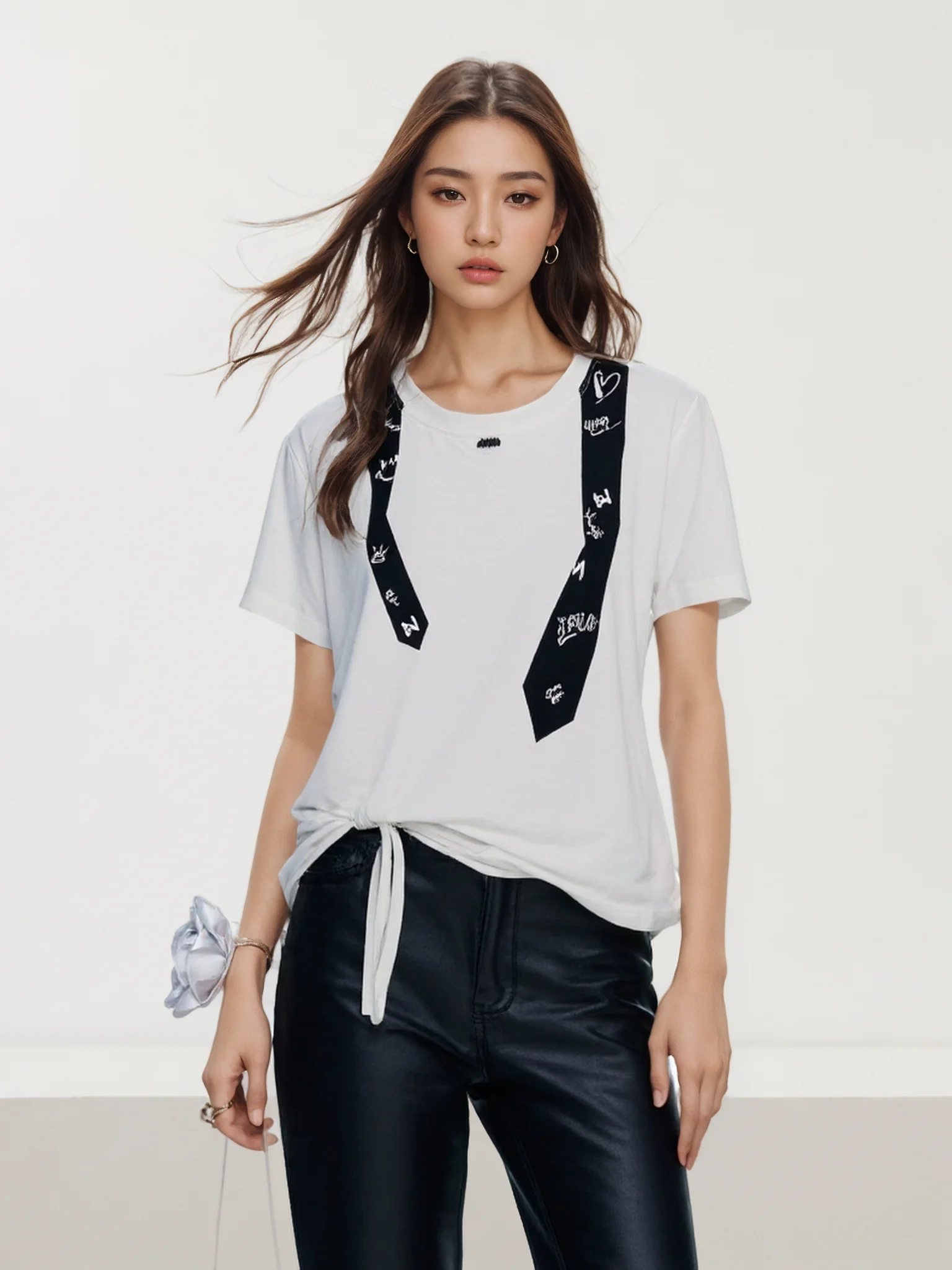 

Summer New Casual Loose round Ne ort Sve T-irt Women's Design Sensation Thin Cotton Printed Cross Letter Top