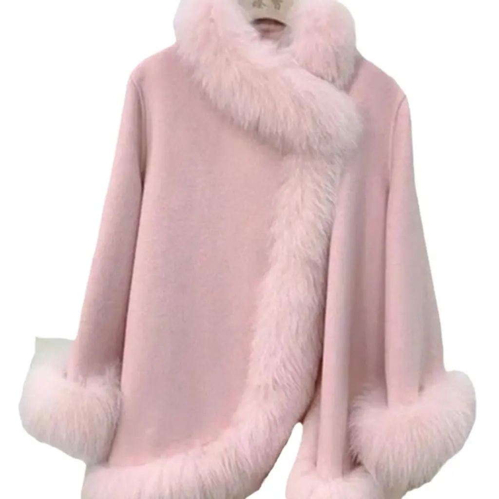 

Women's Winter Woolen Cloak Mid-Length Outwear Imitation Fox Fur Style Chinese Celebrity Thickened Fashionable Outerwear