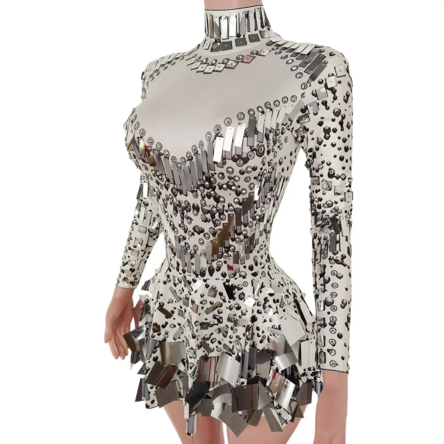 Shining Mirrors White Short Dress Sexy Women Birthday Club Party Dress Singer Show Stage Wear Performance Costume