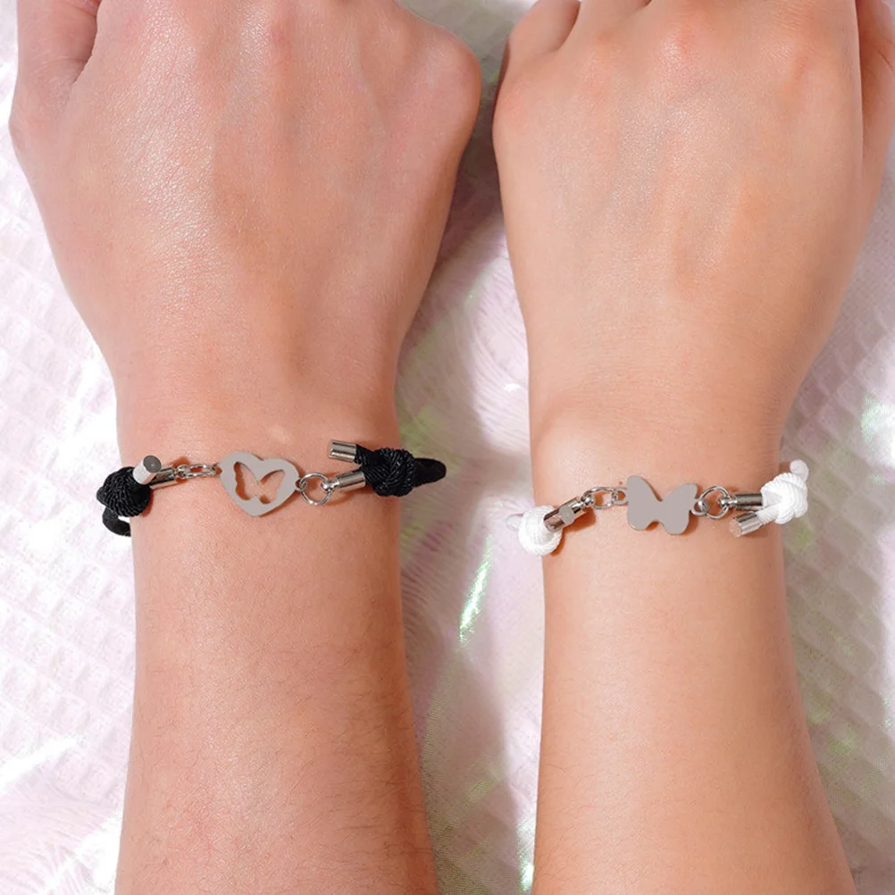 

1Pair Matching Bracelets Couples Heart Butterflies Shape Symbolize Love Gifts for Family Friends Couples Bracelets