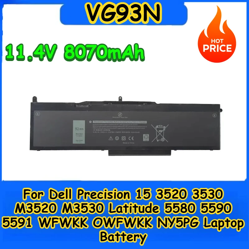 VG93N аккумулятор для ноутбука 11,4 В 8070 мАч для Dell Latitude 5591 5580 5590 WFWKK 0WFWKK NY5PG Precision 15 M3520 M3530 3520 3530