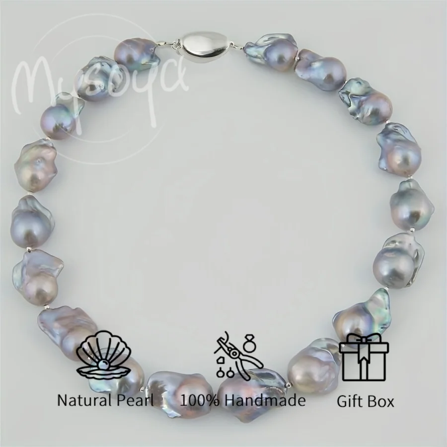 

MYSOYA 13-16 мм серебристо-серый барочный пресноводный жемчуг ожерелье подарочная коробка идеально подходит для свадьбы, дня рождения, Рождества, Нового года