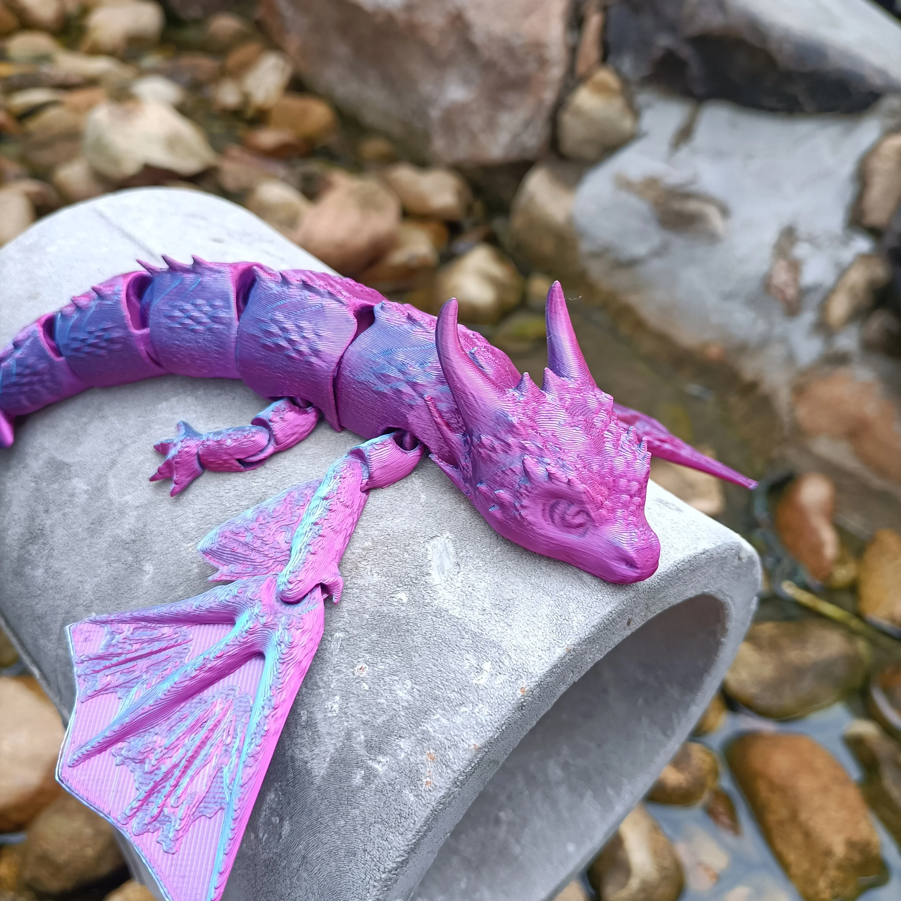 1pc 3D printed blue purple flying dragon, realistic active joints, fantasy style home decoration ornament toy