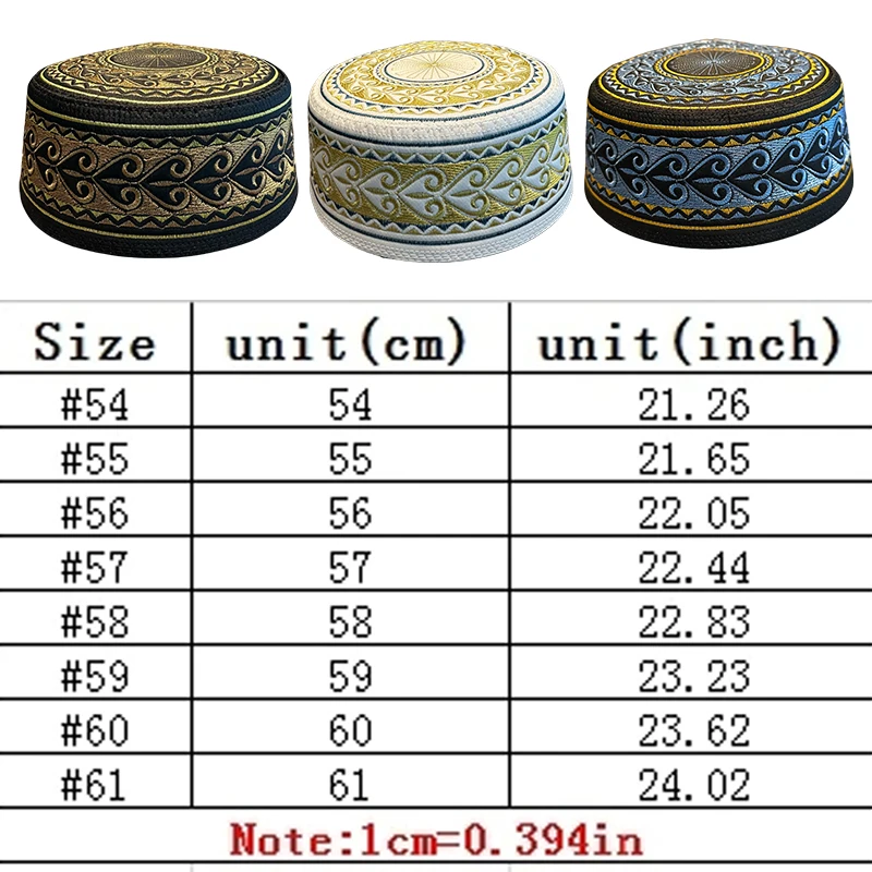 55-60 Nuovi Uomini Musulmani Cappello di Preghiera di Cotone Ricamo Arabia Saudita Cappello Islamico Musulmano Turbante Berretto Ebraico Uomini Foulard Abbigliamento