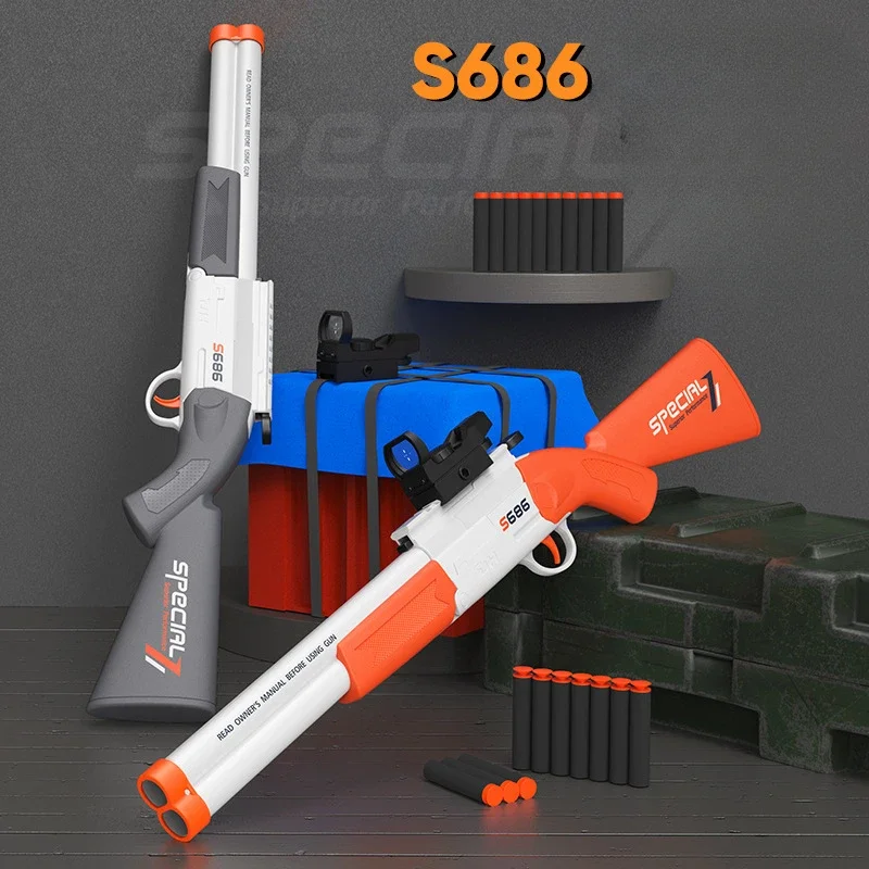 S686 ปืนไรเฟิล Double Barreled ปืนของเล่น Airsoft Launcher Dual Soft กระสุนกีฬากลางแจ้งเกม Pistola Shot ปืนอาวุธสําหรับของขวัญเด็ก