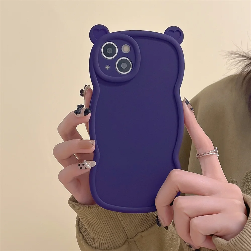 Schattige 3d Beer Oren Mat Siliconen Telefoonhoesje Voor Iphone 14 13 15 16 Pro Max 12 11 X X S Lens Beschermer Golfframe Schokbestendige Hoes