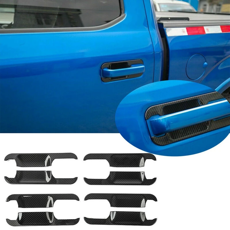 NEW-8Pcs Exterior Door Handle Bowl Trim Cover Decor For Ford F-150 F150 2015-2019 Carbon Fiber Grain