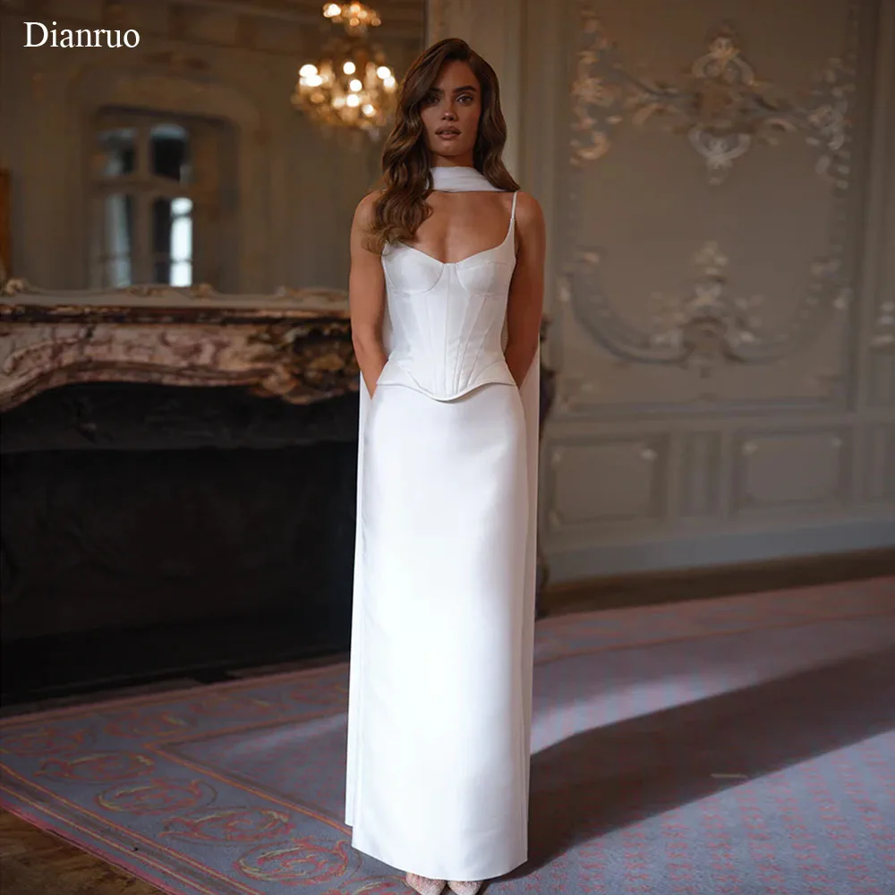Dianruo Spaghetti Straps Sweetheart Wedding Dress Straight Maxi Bridal Vestido De Noiva Ribbons Fashion Evening Dress Customized