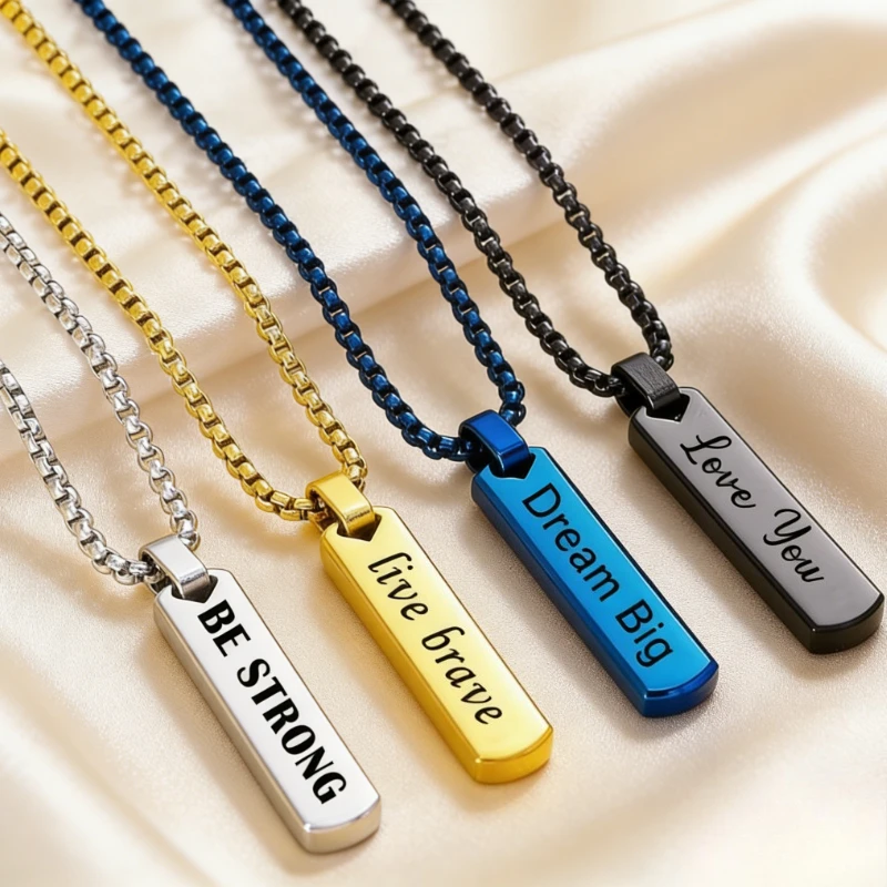 Customized Engraved Text 3D Bar Necklace, Stainless Steel Rectangle Bar Chain, Ideal Jewelry  Gifts for Valentine's Day Birthday