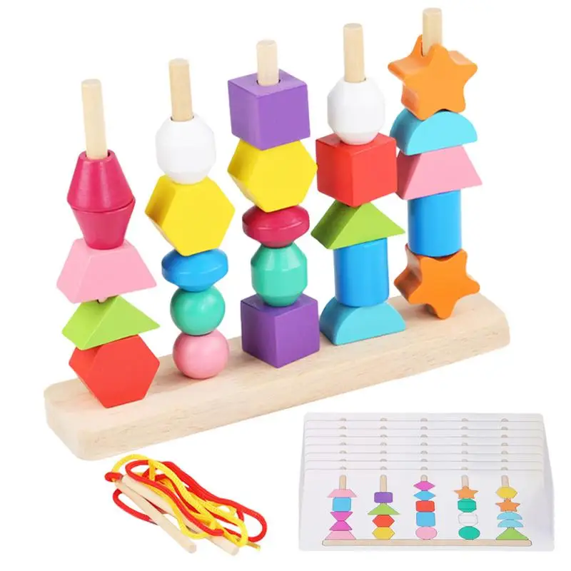 Jouet de séquençage de perles en bois, jouets de tri de formes Montessori, jouet d'empilage de couleurs, perles de laçage, enfilage, jouets de motricité fine