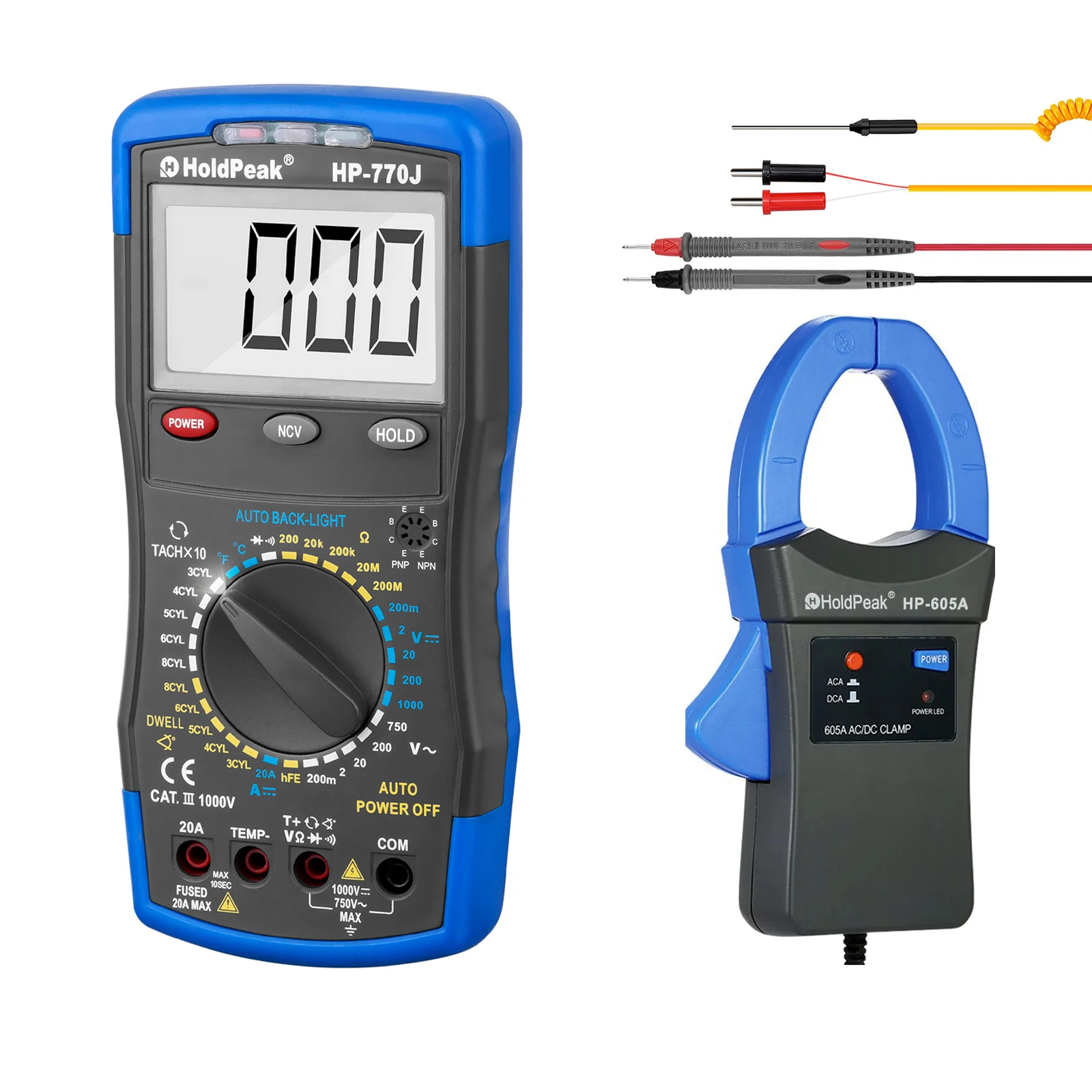 Automotive Multimeter HP-770J Car Digital Multimeter Manual Track Volt DetectorSpeed/RPM,HOLDPEAK HP-605A Clamp Meter 600A AC/DC