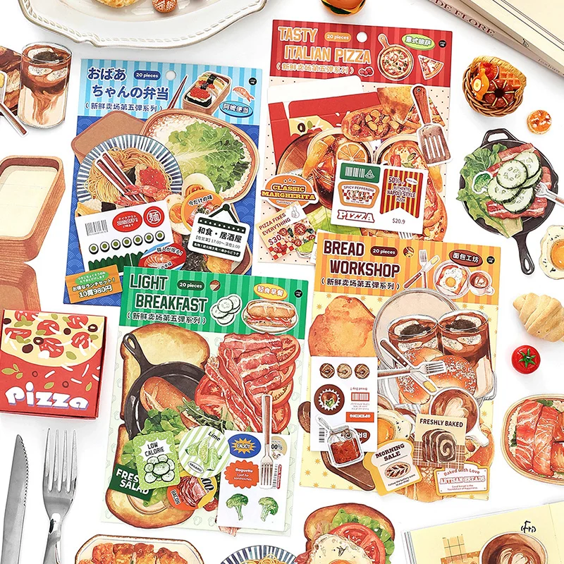 

Набор наклеек Mr.Paper Fresh Market Vol.5 с тематикой еды, винтажные декоративные стикеры для скрапбукинга и дневников: завтрак, пицца, бенто