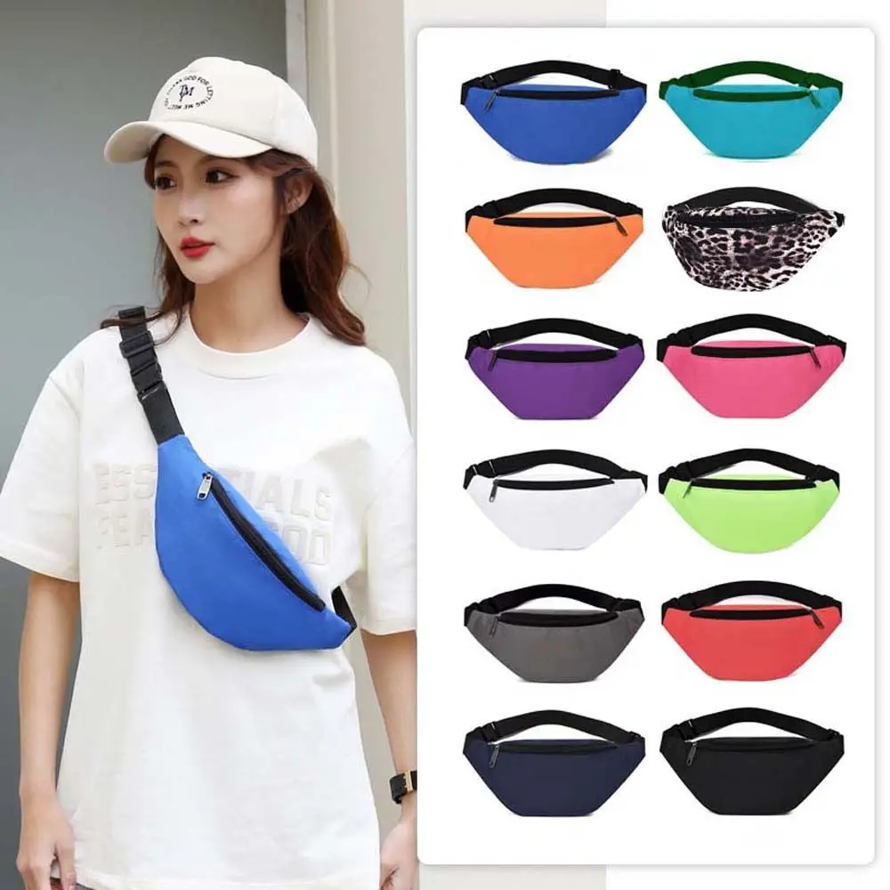 Solid Color Running Chest Bag Portable Nylon Oxford Sports Shoulder Bag Waterproof Message Bag Fitness Crossbody Bag Girls