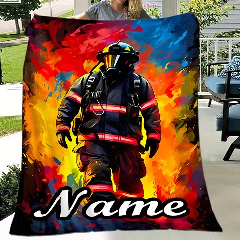 New Personalized Firefighter-Themed Flannel Blanket - Custom Name, Soft & Warm All-Season Throw with Vibrant Firefighter Art