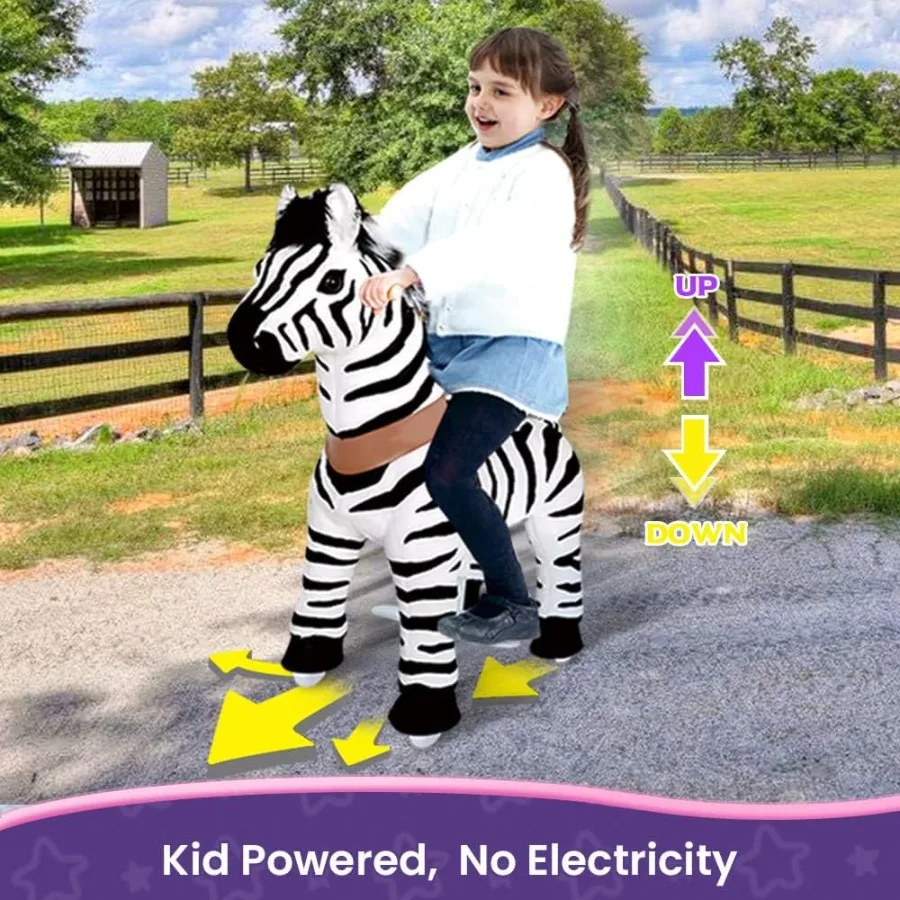 Zebra Kids Ride on Horse Kids Riding Horse Unicorn Toys Classic Model U (with Brake/ 30" Height/Size 3 for Age 3-4) Pony Cycle R