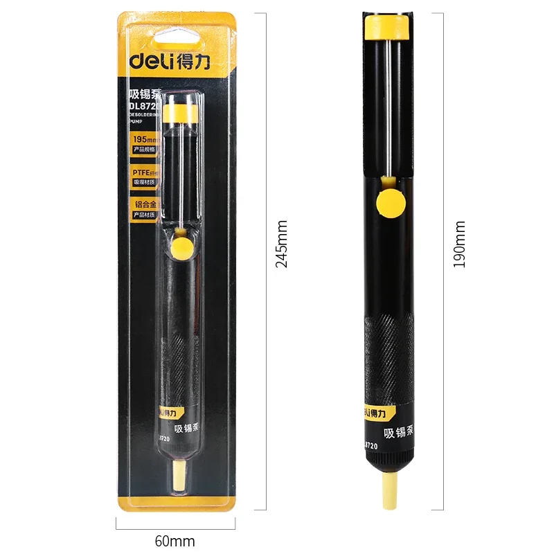 1 Pcs 검은 알루미늄 금속 디 솔더링 펌프 흡입 주석 총 납땜 빨판 펜 고온 저항 손 용접 도구