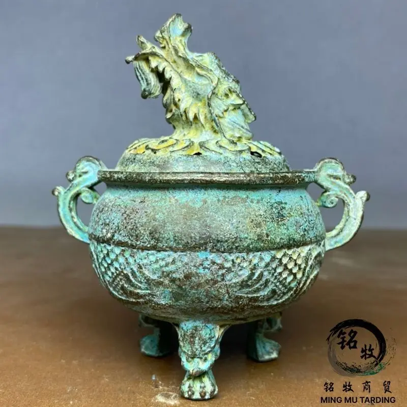 Retro Dragon head double-eared three-legged tripod incense burner Ornament Decoration Tea Pet Figurines Desk Decor Accessories