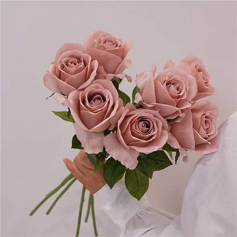 5Pcs/lot Moisturizing Latex Rose Flower Real Touch Roses Wedding Decor Bridal Bouquet Party Home Decorations Artificial Flowers