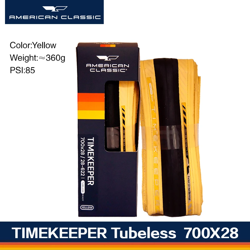 American Classic Timekeeper Fietsband Binnenband/Tubeless 700 X 25C, 700 X 28C, 700 X 30C Zwart/Geel Ultralicht Racefietsband