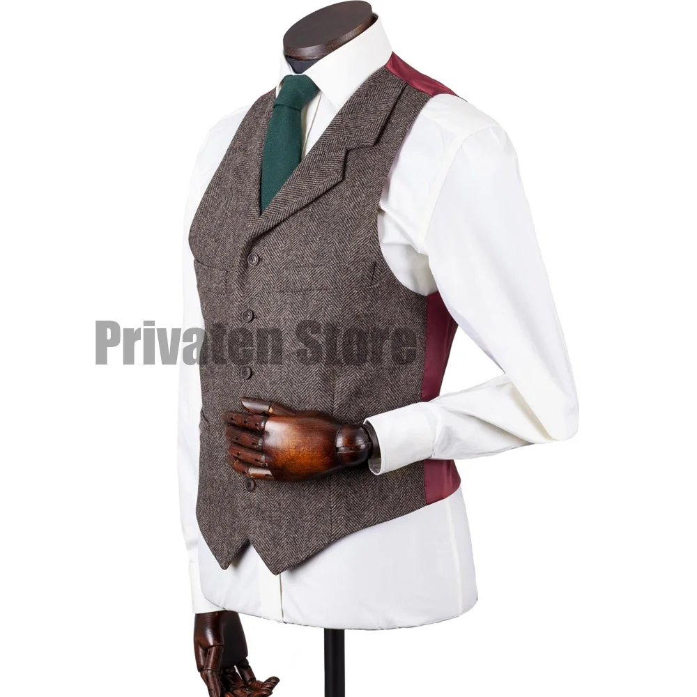 Men's Herringbone Vest Elegant Man Vest Woolen Mens Gilets Work Vests for Men Gilete Suit Male Gilet Waistcoat Sleeveless Formal