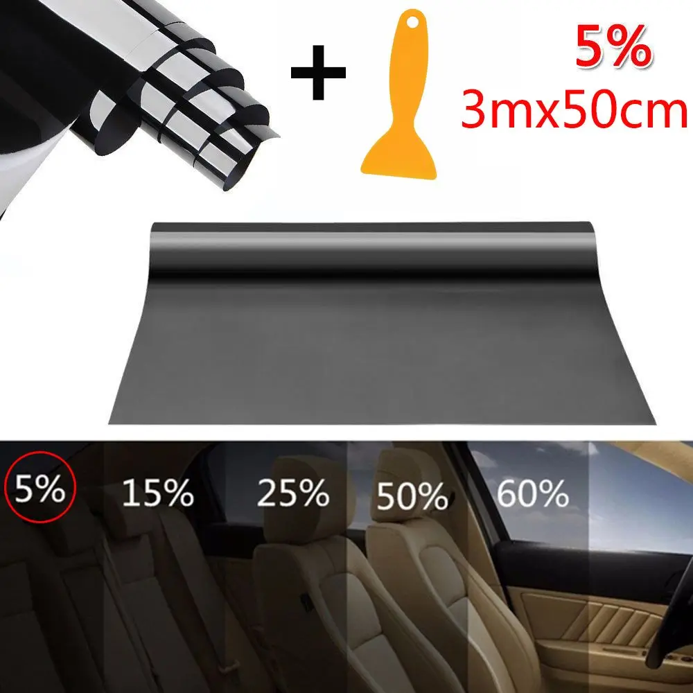 5% VLT Car Window Tint Professional Dark Smoke Black Film Uncut Sunshade Film Auto Glass Sticker 300x50cm 100x50cm