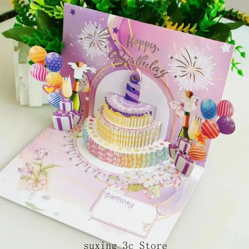 

E8be Light and Sound Birthday Cart 3D День рождения торт поздравительный открытка с днем ​​рождения открытка