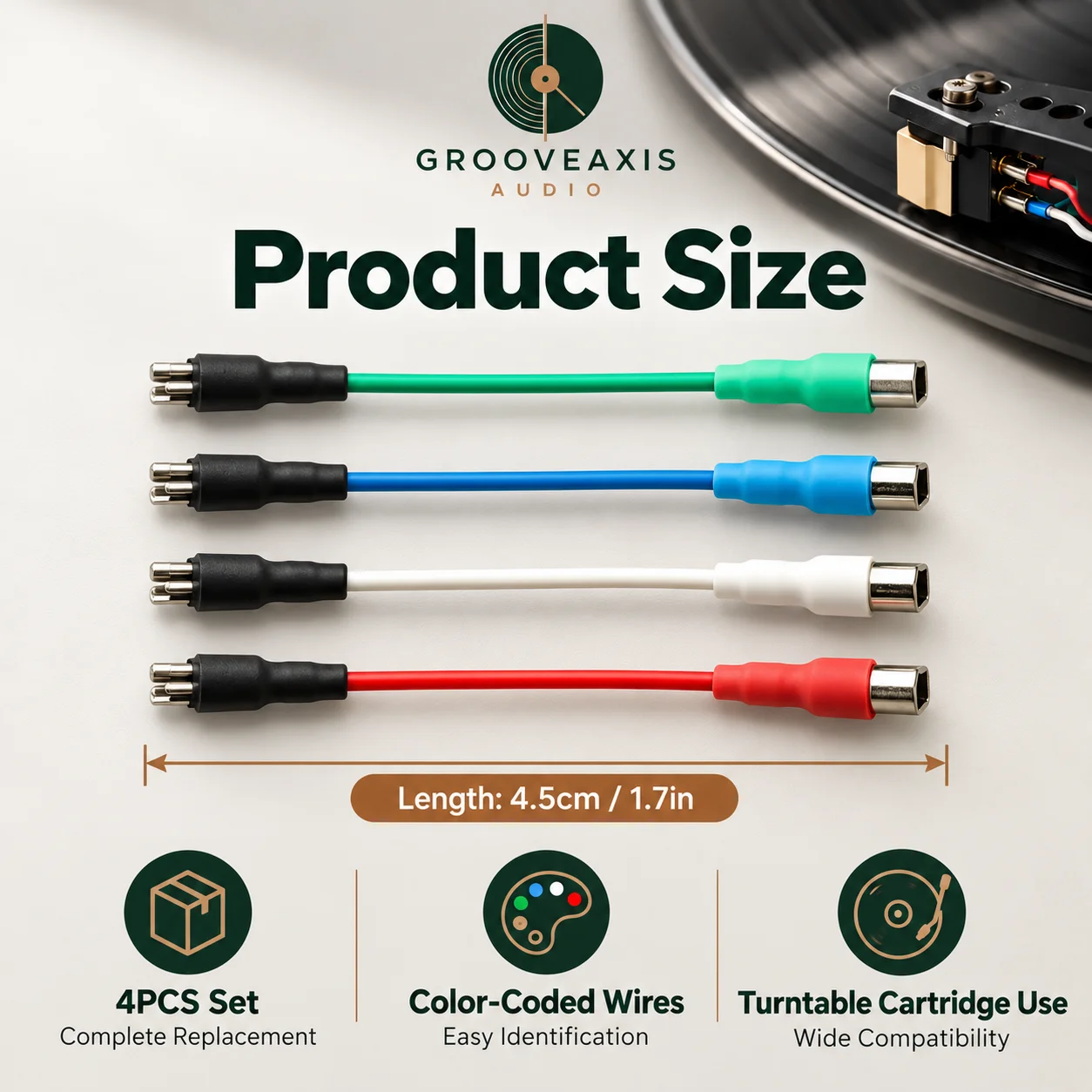 Cartridge Lead Wire Set GROOVEAXIS 4PCS HiFi Turntable Headshell Phono Wiring for Vinyl Record Player Repair Parts