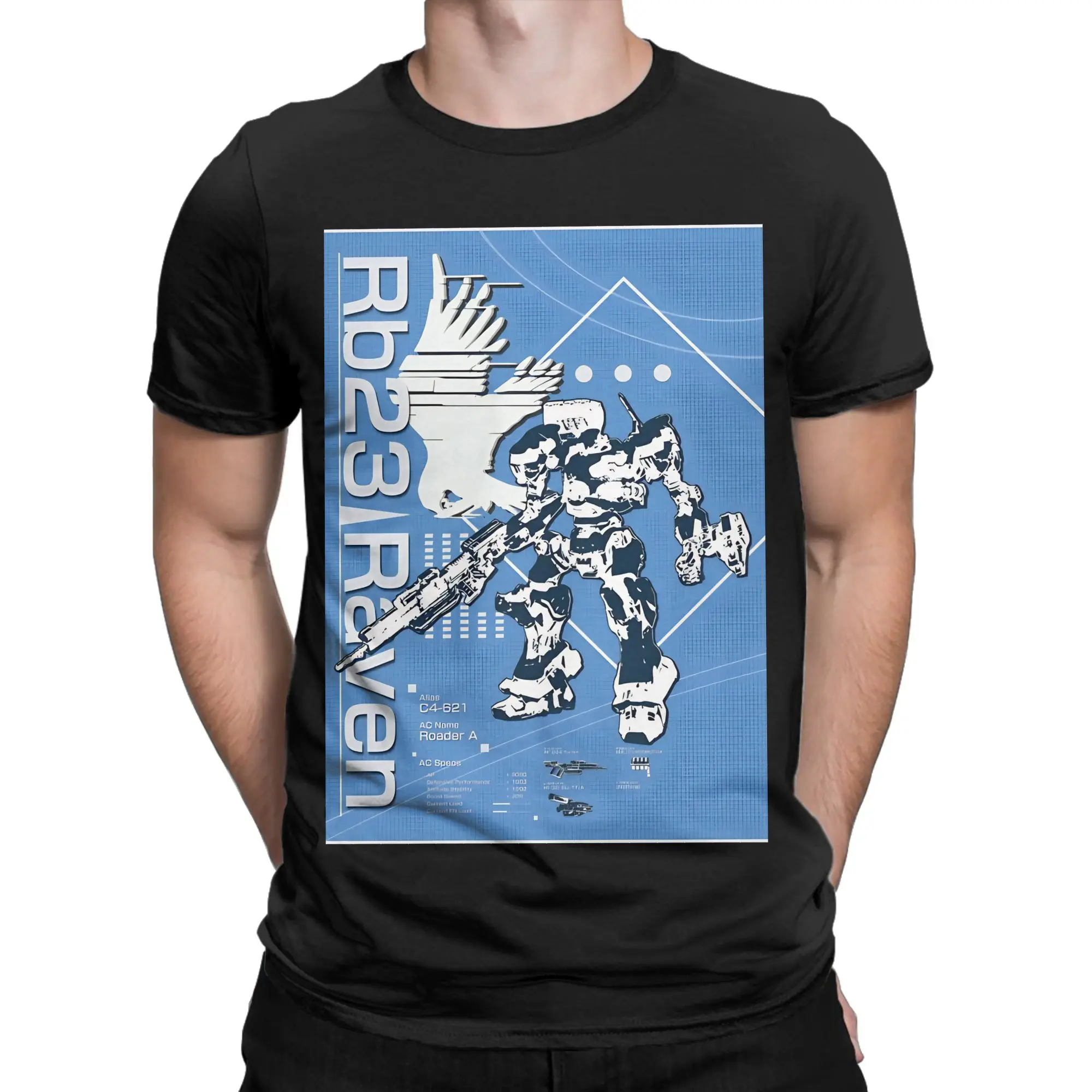Armored Core Rb23 Raven Blueprint  Novelty Graphic 100% Cotton T-Shirt Armored Core Tops Tees For Men