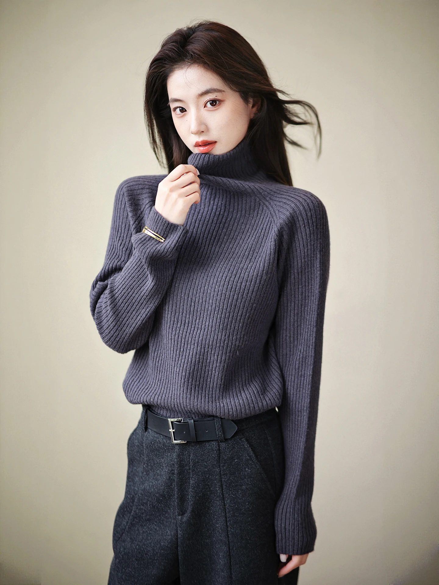 

Loose Fit High Collar Pullover Sweater in Wool And Camere Sle by ZhaodaXi Inspired by Picasso Design for Women