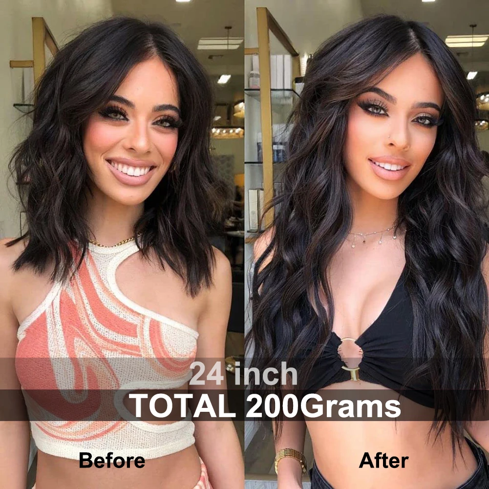 SAMBRAID Clip in Hair Extensions 24inch Long Wavy Hair Extensions Natural Thick Curly Wavy Synthetic Hair pieces for Women Girls