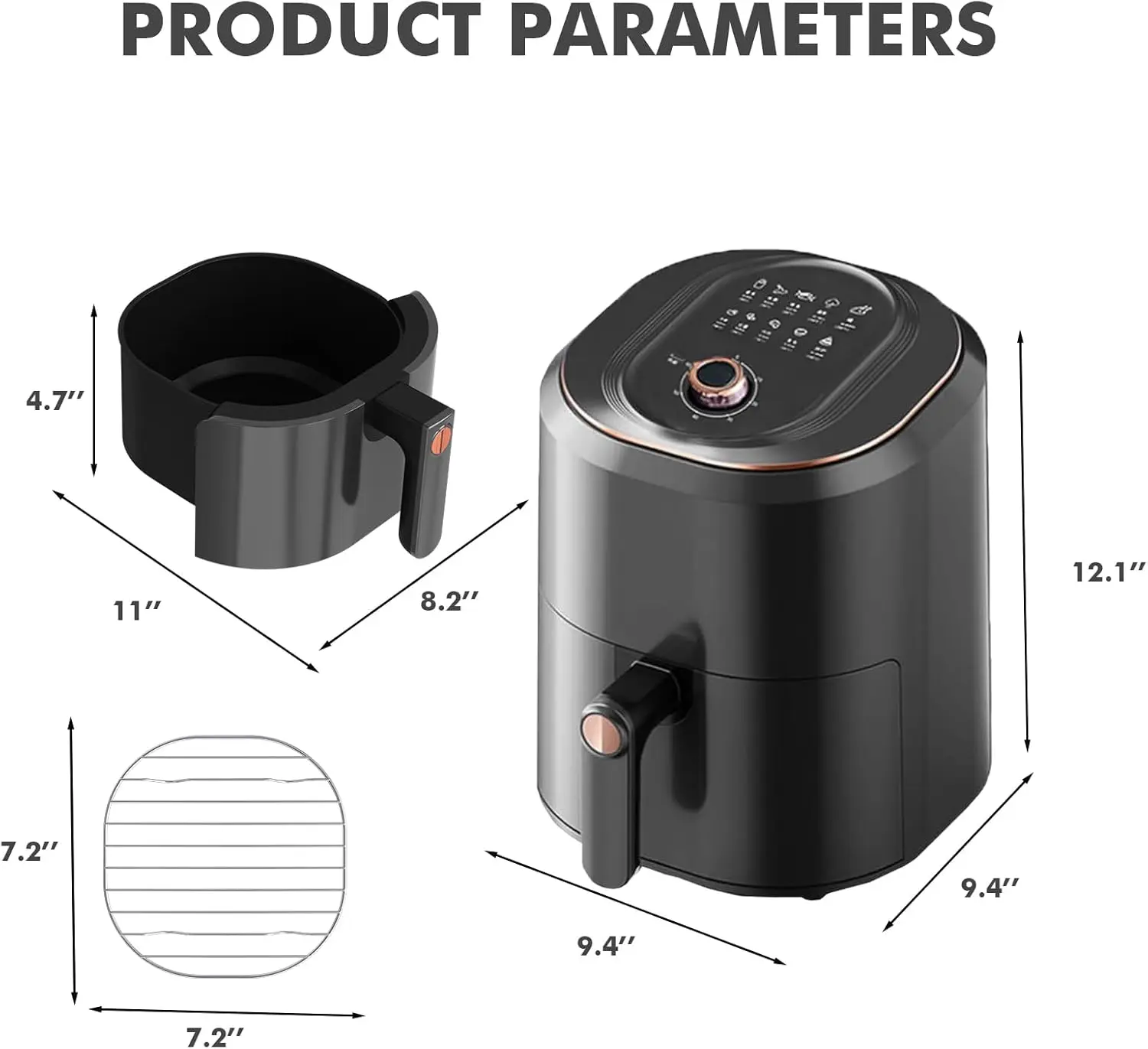 Freidora de aire inteligente y compacta, dispositivo sin aceite, temporizador y Control de temperatura, 200 °F, tecnología de bloqueo de sabor