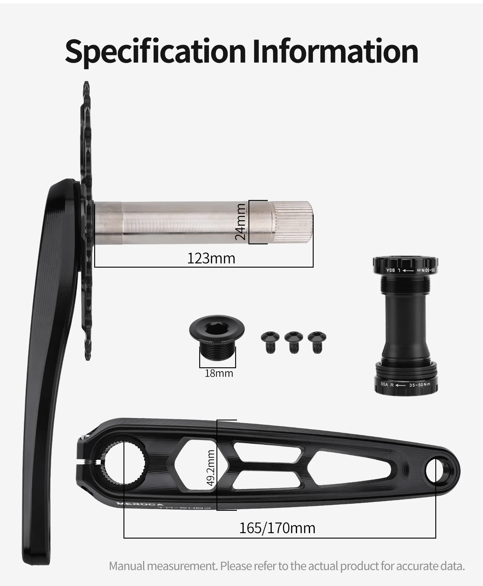 MEROCA MTB Kurbelgarnitur CNC Hohlgeschmiedeter Kurbelarm 3-Bolzen-Direktmontage-Kurbelgarnitur 3mm Offset 32T-38T 165/170mm Mountainbike-Kurbel – Detail 2