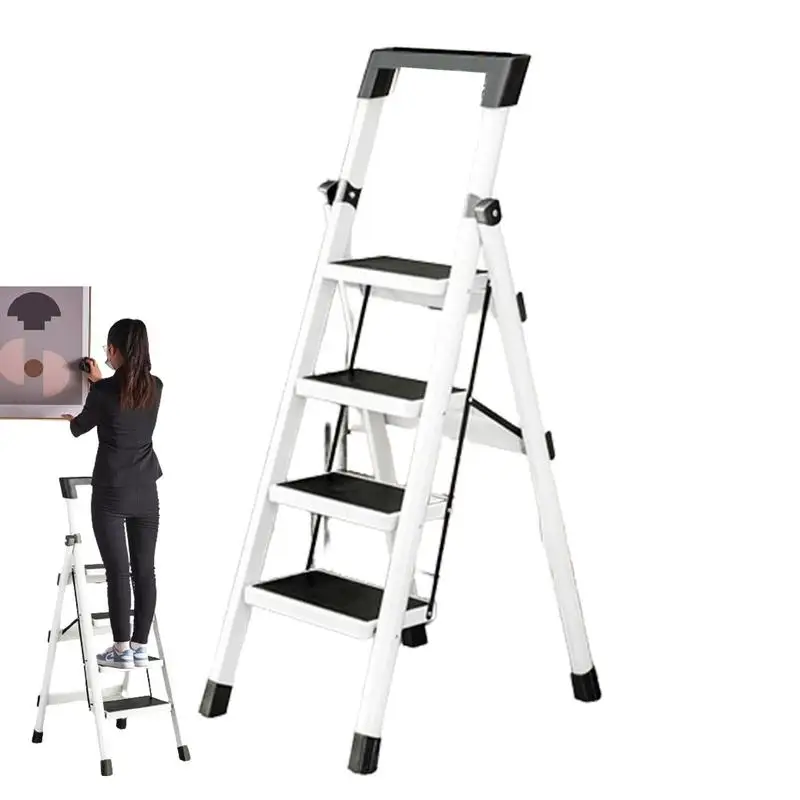 Step Ladder Folding Step Stool 4 Step Strong Load-Bearing Lightweight Design Step Ladder Non-Slip Step Stool For Home Garage