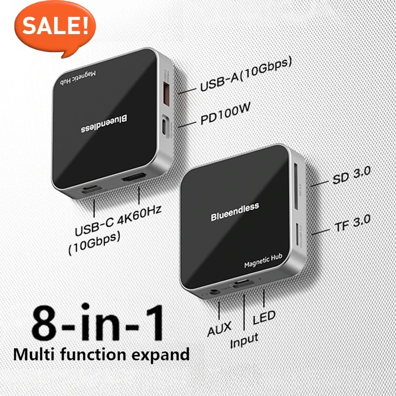 

Магнитный концентратор USB C, док-станция типа C, 4K60 Гц, HD USB 3,2, 10 Гбит/с, многопортовый адаптер, адаптер SD/TF-карты для ПК, ноутбука, телефона, подарок