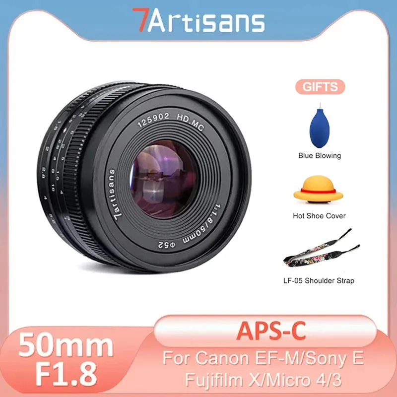 7artisans 50mm F1.8 Large Aperture Portrait Prime Lens For Fujifilm XF xt30 Canon EOSM m50 Sony E a7c a7s Micro 4/3 Mount Camera