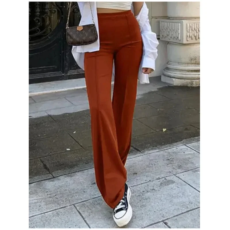 جديد 2025 سراويل نسائية ضيقة على شكل جرس عصرية للربيع والخريف سراويل مكتب سيدة بلون سادة متوهجة 96ly