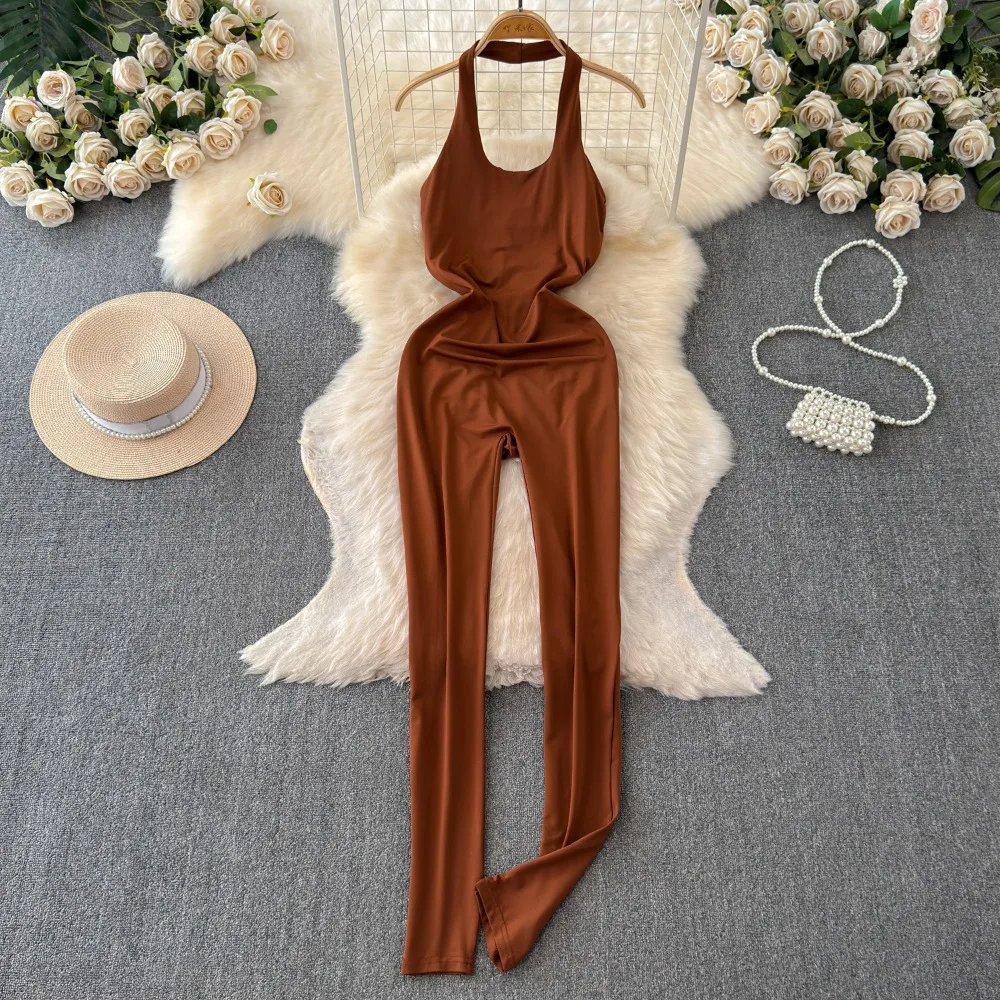 

Foamlina Fashion Summer Sexy U-neck Backless Slimming Jumpsuit Women's Casual High Waisted Slimming Leggings Jumpsuit Trendy