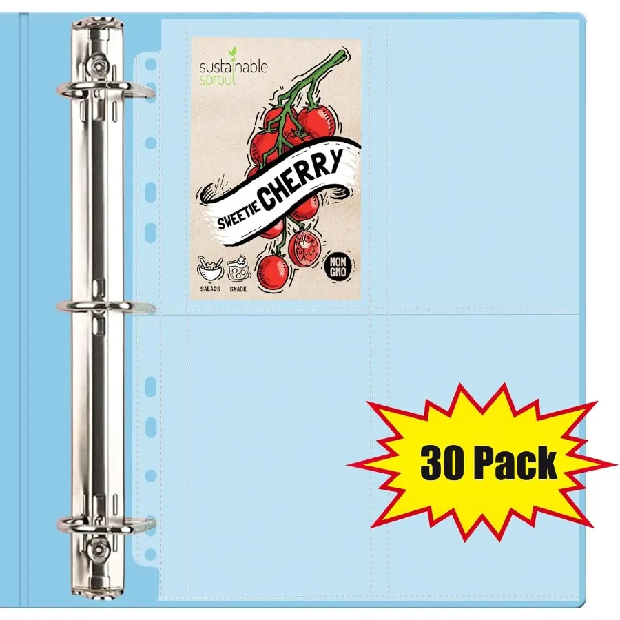 30パック 120ポケット 種子パケットバインダー スリーブ ガーデンシードストレージオーガナイザーページ 3リングバインダー用 スロットサイズ3.5インチ×5インチ 種子用