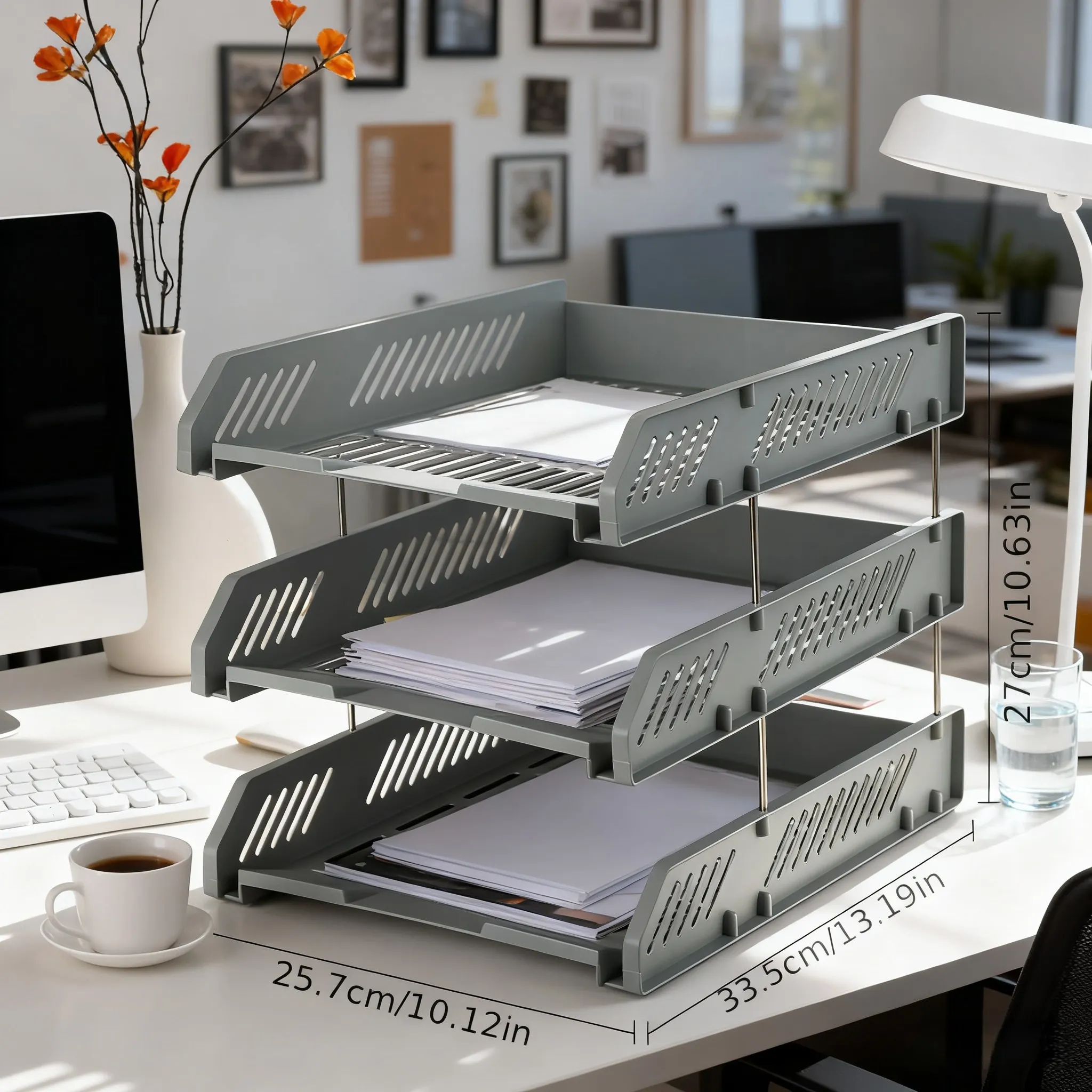 File Tray Three-Layer Plastic Horizontal File Holder File Stand Document Organizer File Frame Data Storage Organizer